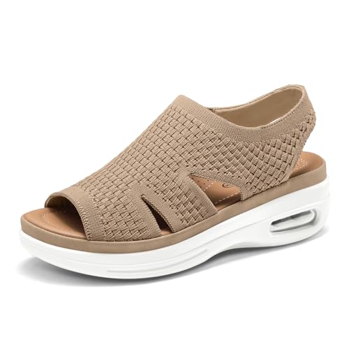 mysoft Womens Comfortable Walking Sandals Slip On Air Cushion Slingback Open Toe Platform Summer Shoes