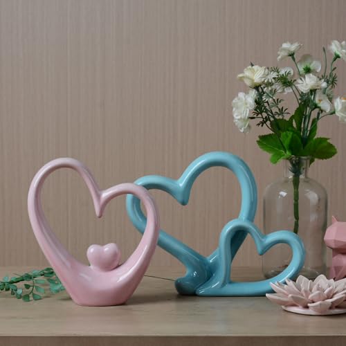 Estatua decorativa moderna de corazón en porcelana azul miniatura 6