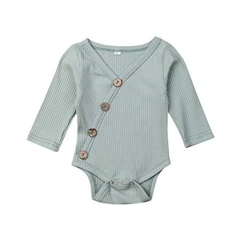 suomate Newborn Baby Boys Girls Unisex Outfits Long Sleeve Knitted Bodysuit Jumpsuit One Piece Romper Clothes Sets (Green, 0-3 Months) Cover