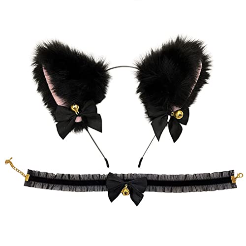 Daterkey 2 sexy collar de lazo de encaje collar de oreja de gato collar de campana de cabeza de gato personaje de gato ropa dama y joyería de niña (Negro) Cover