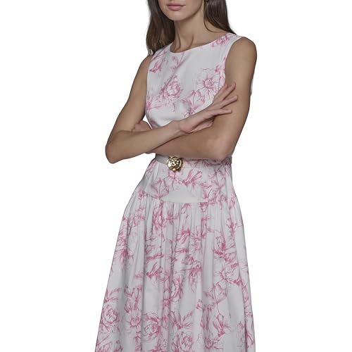 Image of Karl Lagerfeld Women's Sleeveless Boat Neck Drop Waist Belted Midi Dress