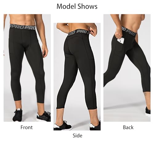 YUSHOW 3 Pack 3/4 Men's Compression Pants Tights Athletic Running Workout Leggings Quick Dry Sports Baselayer2