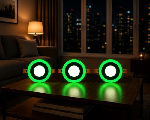 Image of OLIPS 6W (3+3) LED Ceiling Panel Down Light | Dual Color Change by On /Off Switch | Fan Box POP Decorative LED | White Center & Color Ring Design (Green, 3)