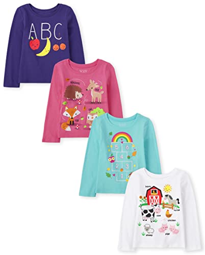 Image of The Children's Place Baby-Girls and Toddler Unicorns,Butterflies,Trends Long Sleeve Graphic T-Shirts,4 Pack