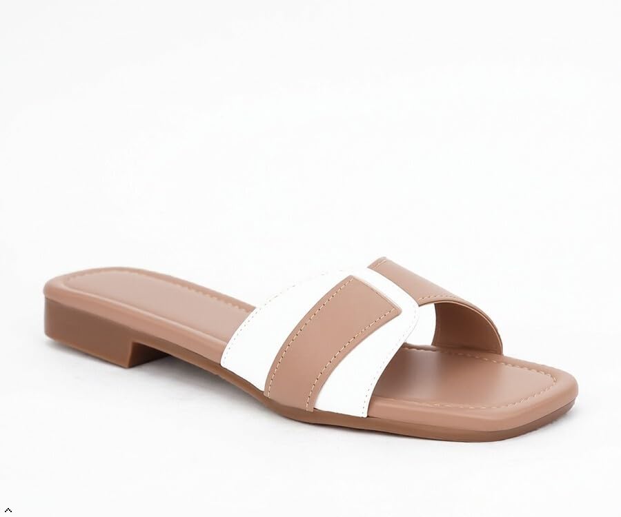 Image of Women's Square Toe Buckle Strap Flat Slides