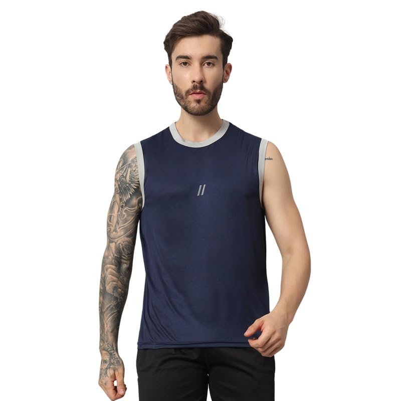 Image of ATICX Men's Polyester Sports Sleeveless T Shirt - Gym Vest, Workout Sando, Training Tank Top, Cut Sleeves Quick Dry Tee for Running, Swimming, Badminton, Fitness & Sports