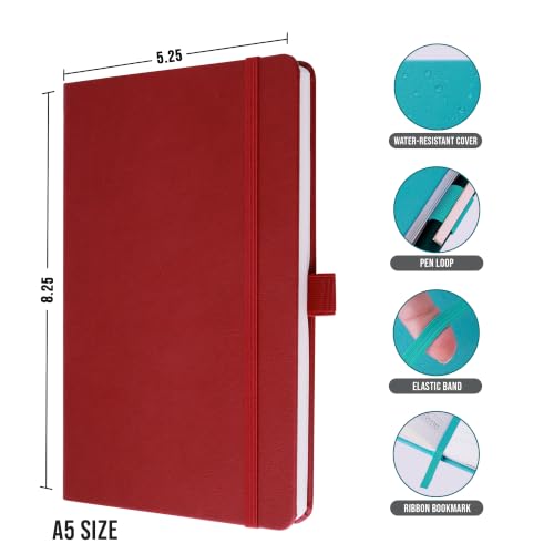 Image of Doodle Pack of 10 Personalized A5 Executive PU Leather Notebook Diary - Hard Bound Professional Office Notebook with Elastic Band, Ribbon Bookmark & Pen Loop | 160 Pages 80 GSM | Corporate & Personal Use - Red