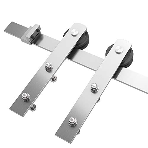 Image of SMARTSTANDARD 6ft Heavy Duty Nickel Sliding Barn Door Hardware Kit - Smoothly and Quietly -Easy to Install - Includes Step-by-Step Installation Instruction Fit 36 inch Wide Door Panel(I Shape Hanger)