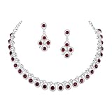 Atasi International Ruby Red Maroon Diamond Crystals Silver Plated Alloy Necklace Set with Earrings for Women | Stylish Jewellery for Party, Wedding and Festive Occasions
