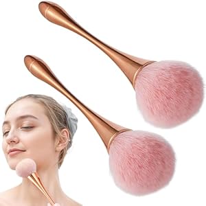 2 Pcs Setting Powder Brush, Large Powder Brush Face Makeup Brushes, Blush Blusher Brush, Single Powder Make up Brush for Daily Makeup, Rose Gold