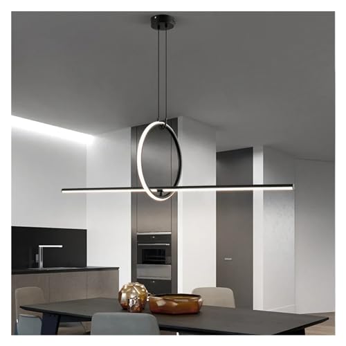 Chandelier LED moderne de plafond noir long pour table de cuisine