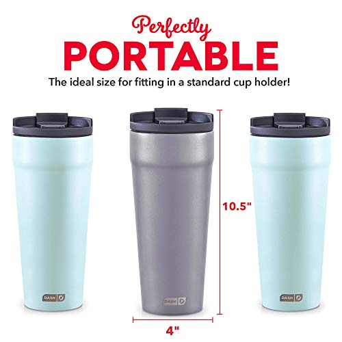 Image of Dash 20oz Tumbler with Spill-Proof Lid and Straw, Stainless Steel Vacuum Insulated Coffee Tumbler Cup, Double Wall Powder Coated Travel Mug (Pack of 2) - Grey /Aqua
