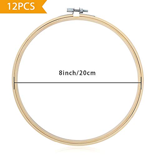image for Caydo 12 Pieces 8 Inch Embroidery Hoops, Cross Stitch Hoop Ring for Ar