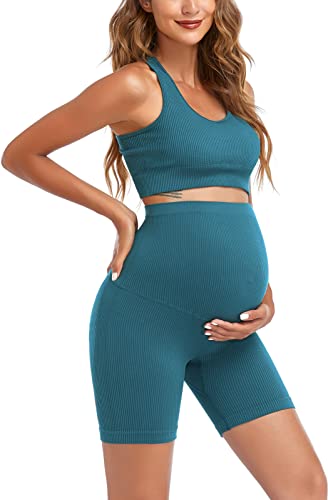 Image of Women's Maternity 2 Piece Outfit Set - Bra & Shorts for Pregnancy - Yoga workout Lounge Wear Sets