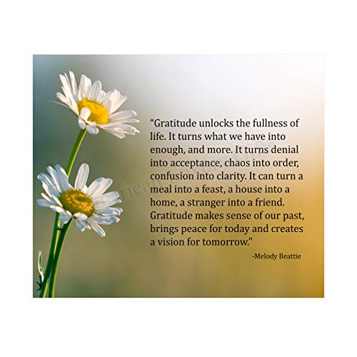 "Gratitude Unlocks the Fullness of Life" Inspirational Wall Art-10x8" Floral Poster Print-Ready to Frame. Quote By Melody Beattie. Motivational Home-Office-School-Library Decor. Great Advice for All!