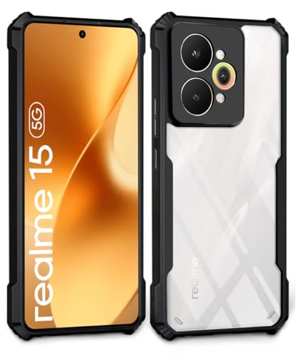 Image of WOW IMAGINE Shock Proof Clear Protective Back Case for Realme 15 5G - AirEDGE Technology | 360 Degree Camera Protection | Transparent Hybrid Back Case Mobile Cover - Black
