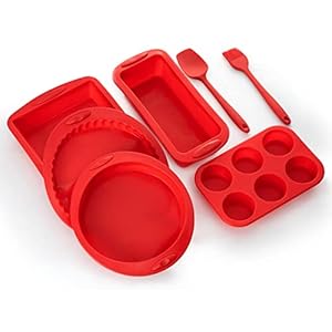 7in1 Nonstick Silicone Bakeware Set Baking Molds BPA Free Heat Resistant Cake Pan Loaf Tin Trays Utensil for Baking Cake Bread Pie Pancake Crepe Cupcake Muffin Scone, Upgrade Model BK001