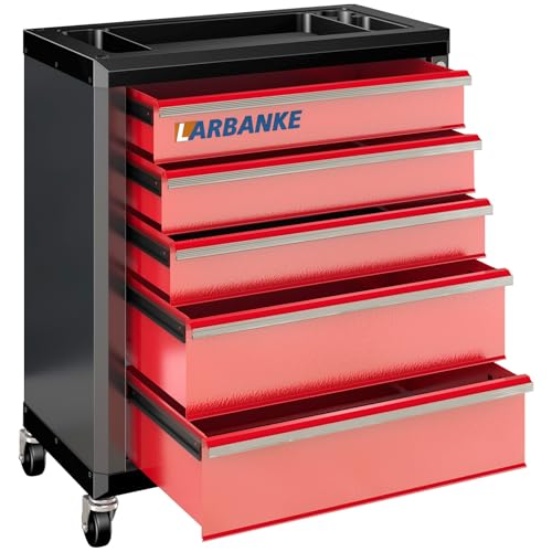5 Drawer Rolling Tool Chest with Wheels,Lockable Tool Cabinet,Red | 360° Wheels with Brakes, Locking System, Waterproof Multifunction Top, Connect Rods for Stacking with Same Series Cabinet