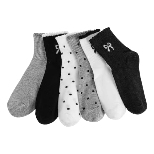 Molain 6 Pairs Coquette Bow Socks for Women, Cute Ruffle Polka Dot Lace Socks Mid Tube Flower Sock Lace Cottagecore Girly Coquette Aesthetic Clothes Aesthetic Fashion Gift for Girls