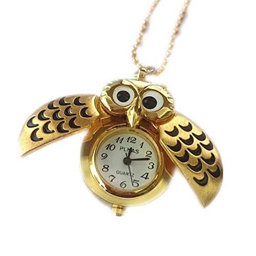 Unisex Gold Pocket Watch Antique Owl Shape Pendant Analog Quartz Pocket Watch Sweater Chain by SamGreatWorld