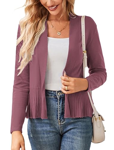 Image of GRACE KARIN Women's Lightweight Peplum Cardigan Sweaters Open Front Cropped Cardigan Long Sleeve Trendy Summer Knit Tops