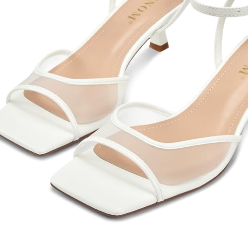 Image of ISNOM Women's Mesh Square Toe Kitten Heel Sandals Ankle Strap Dress Shoes | Kitten Heels with Mesh Upper, Square Toe, Low Heels Comfort Design, Stylish Dress Sandals for Daily Wear