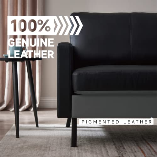 Z-Hom 70" Top-Grain Leather Sofa, 2-Seat Upholstered Loveseat Sofa Modern Couch, Luxury Classic For Living Room Bedroom Apartment Office (Black) #TOP4