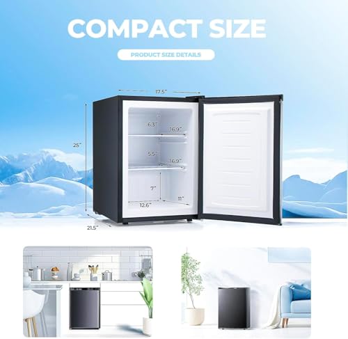 Image of Electactic 2.1 Cu.ft Small Freezer, Mini Upright Freezer with 7 Adjustable Thermostat, Removable Shelves, Reversible Single Door, for Bedroom /Home /Dorms /Apartment (Black)