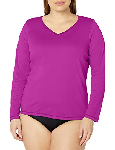 Kanu Surf Women's Plus Size Solid UPF 50+ Long Sleeve Swim Shirt Rashguard, Purple, 3X