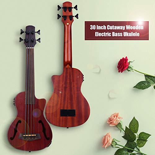 KEPOHK Ukulélé de basse acoustique électrique en bois U-Bass en coupe de 30 pouces, accordeur d’égalisation intégré avec… - Les Beatles, Paul McCartney, John Lennon, RIngo Starr, George Harrison KEPOHK Ukulélé de basse acoustique électrique en bois U-Bass en coupe de 30 pouces, accordeur d'égalisation intégré avec… – Image 3