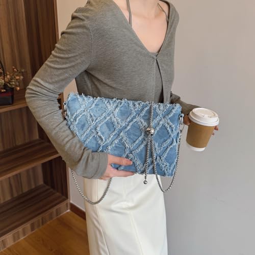Denim Crossbody Bags for Women Trendy Quilted Denim Bag Jean Purses and Handbags with Chain Strap2