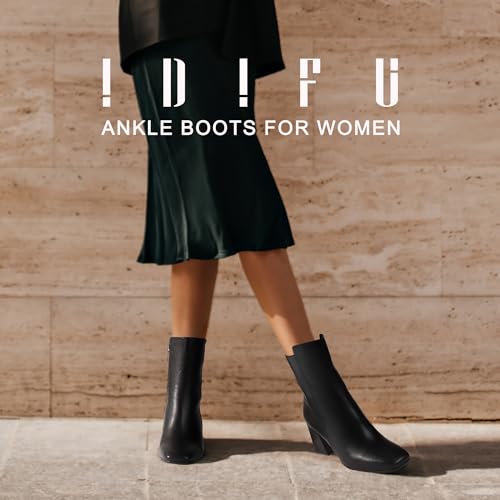 IDIFU Women's Ada Fashion Square Toe Ankle Boots Low Block Heel Short Boots Side Zipper Booties Shoes- Half Size Larger2