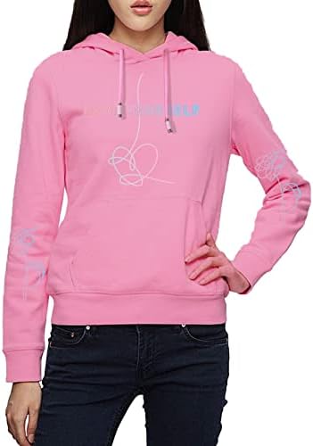 Yuxrytue Jungkook Jin V RM Suga Love Yourself Hoodie for Women Girls Bangtan Boys Pullover Long SLeeve Round Neck Casual Tops Sweatshirts(Large,Pink)