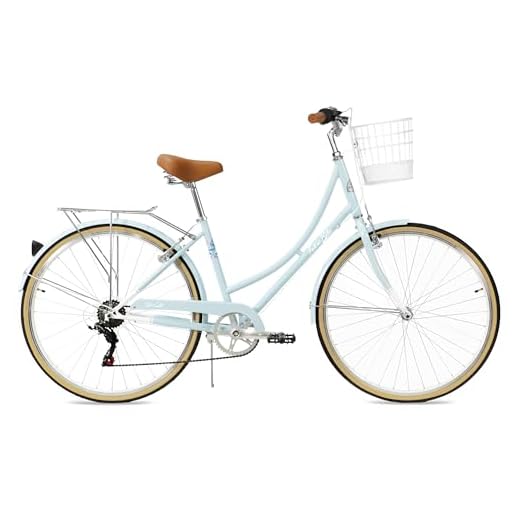 FabricBike Step City - Lady's Step Through Urban Bike 7 Speed. Vintagecykel, Klassisk cykel, Retro cykel, Damcykel, Holländsk cykel. (Sky Blue Deluxe)