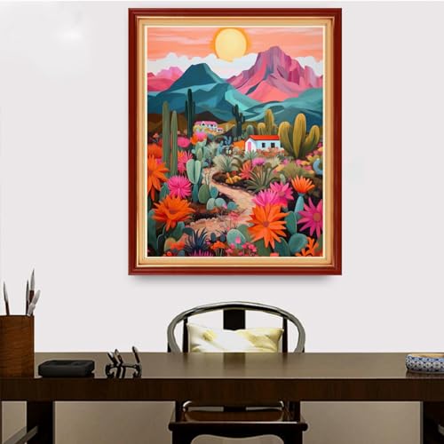 Image of Redxing Stamped Cross Stitch Kits Embroidery kit for Beginners Adults Full Range of Embroidery Patterns Starter Kits DIY Printed Cross Stitch Kits Needlepoint Kits 11CT-Cactus Scenery 16x20 inch