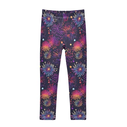 KLL Colorful Fireworks Illustration Toddler Girls Cotton Pants Casual Full Length Lounge Pants Gym