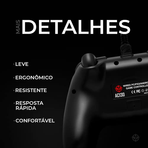 Controle Gamer com fio, Joystick, USB, Dualshock, TGT AC130 Controle compatível com PC,PS3 e Android
