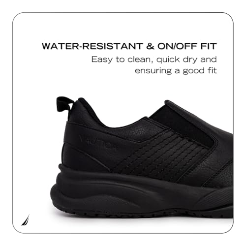 Image of Nautica Black Non Slip Slip On /Lace-Up Work Shoes, Safety Water Resistant Chef Kitchen Trabajo Zapatos Restaurant or Food Service Sneakers - Comfortable and Lightweight for Men and Women