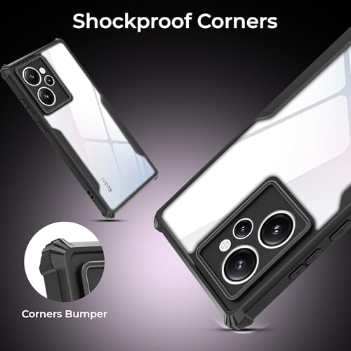 Image of A rtistque Clear Hard Transparent Acrylic Armor Anti-Drop Shockproof TPU Edge Back Cover Case for Redmi 12 - Black