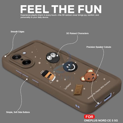 Image of AESTMO Back Case Cover for OnePlus Nord CE 5 5G Cover | Cute Fun Cartoon 3D Ball | Coffee Silicone Case | Full Body Protection | Camera Protection Back Cover for OnePlus Nord CE 5 5G (Brown)