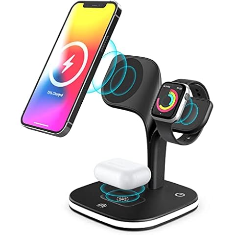 Wireless Charger, 5 in 1 15W Magnetic Fast Wireless Charge Stand Charging Dock with Led lamp compatible with iPhone 13 12 Pro Max/Mini for MagSafe Apple Watch/iWatch 7 6 SE 5 4 3 2 AirPods 3 2 Cover