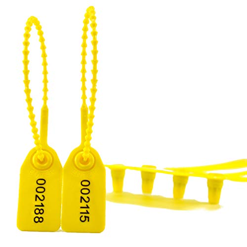 Pull Tight Security Seal Plastic Tags for Fire Extinguisher Numbered Seals Secure-Anti Tamper Zip-Ties (Pack of 100pcs, Yellow)