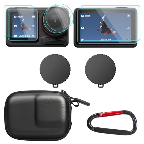 Image of squishy 6PCS Carrying Case for Action 5 Pro /4 /3, Waterproof PU Leather Travel Bag with Plush Lining, Compact Storage Box with 4 Lens Caps, 3 Screen Protector
