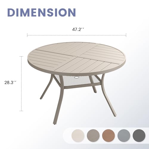 Image of VICLLAX 47.2 inch Round Outdoor Table, Patio Dining Table for 6 with Umbrella Hole for Garden Lawn Deck Backyard, Sandshell
