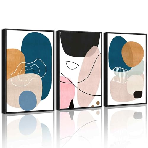 KUVIOKE Modern Abstract Framed Wall Art Color Blocks Artwork Home Decor for Bedroom Dining Room 16x24in (Black Framed)