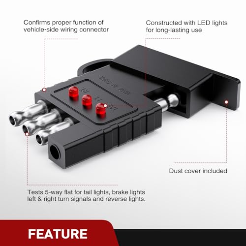 Image of Nilight 4 Way Flat Trailer Wiring Circuit Tester Male Female Double End | Wire 4 Pin test with LED Light Indicator for Turn Signal Tail Lights Trouble Shooting