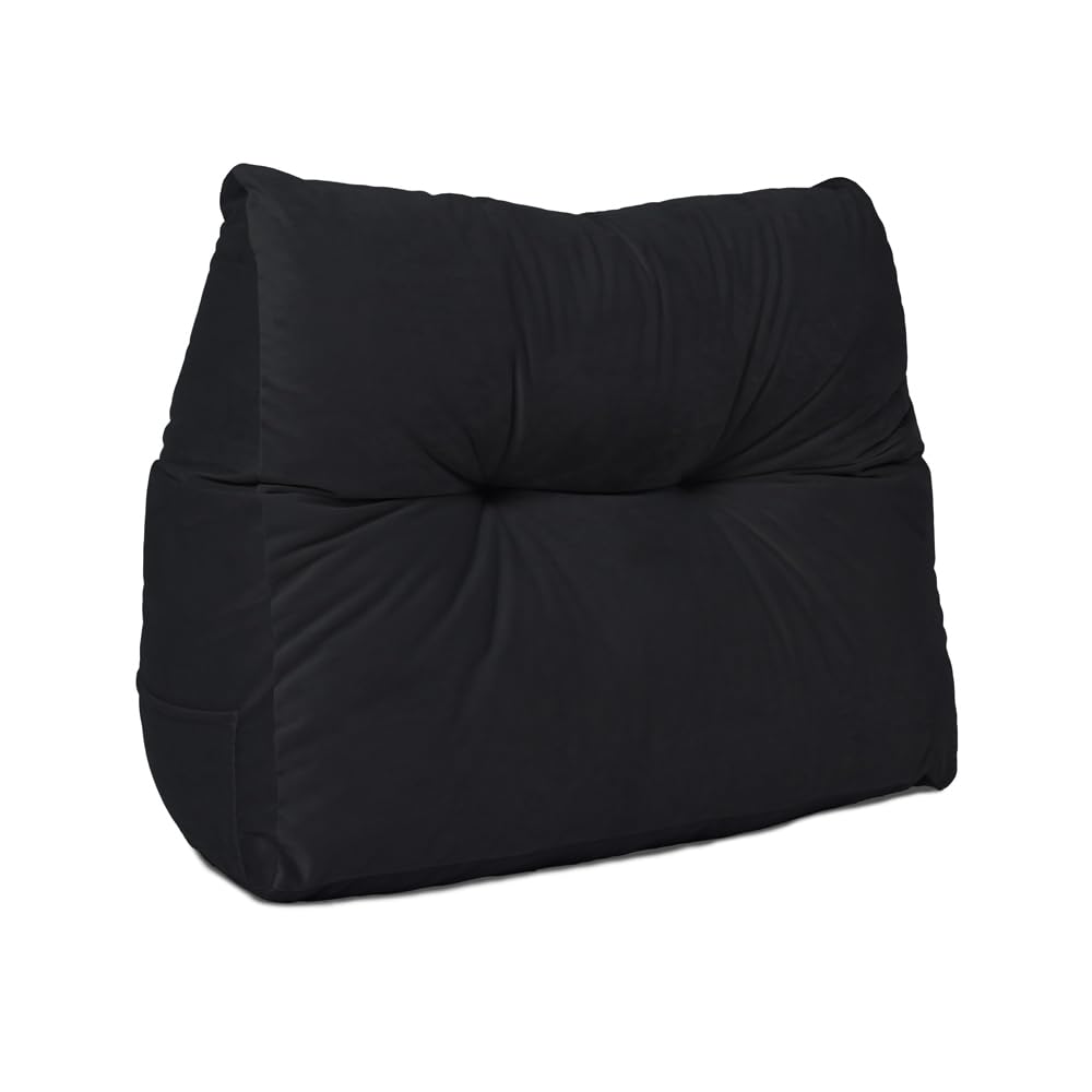 Lancashire Textiles Black 20 X 50 X 60Cm (Armchair) Luxury Velvet Triangular Wedge Bedroom Armchair Headboard Cushion - Headboard Bolster Support Pillow For Bed, Sofa, Chair - Made In Britain