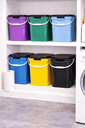 Image of House Naturals 4 Gallon Square Food Grade Bucket Pail with Plastic Handles and Lid (Pack of 3) Made in USA containers (Purple - Black lids)