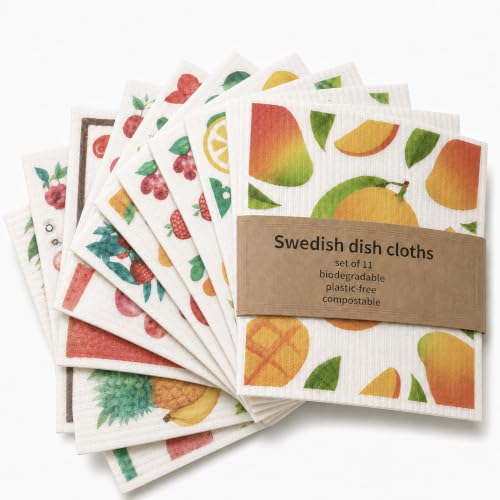 Foribyw 11 Pack Swedish Dishcloths for Kitchen Reusable Super Absorbent 20x Weight Sponge Cleaning Cloth Quick-Drying Leaves No Streaks Dishwasher Friendly Biodegradable Wipes for House Cleaning