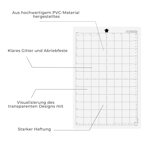 Prime Vinyl Schneidematte für Silhouette Portrait Ersatz Schneidematte,3 Stück Standard Griff 30,5 x 20,3 cm,gerasterte, selbstklebende, Schneidematten-Set.